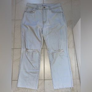 Zara light wash denim jeans with rips in knee, ankle length - size 10